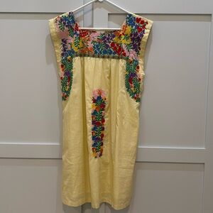 J. MARIE Yellow Striped Floral Embroidered Sleeveless Dress Size S